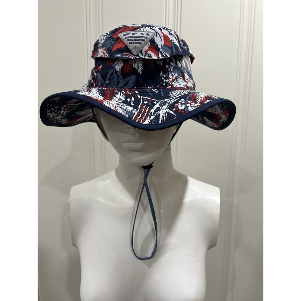 Columbia PFG Red White & Blue  Fireworks Patriotic‎ Bucket Hat S/M